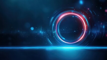 Obraz premium Abstract Blue and Red Neon Circle with Glowing Lights.