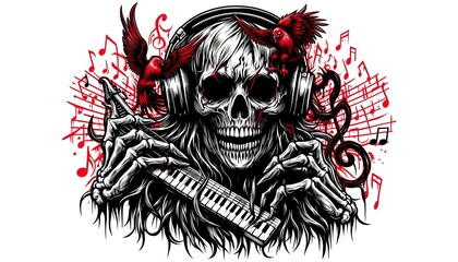 Fototapeta premium Dark Gothic Tattoo Designs – Skulls, Roses, and Horror-Themed Illustrations in Red and Black