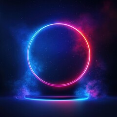 Obraz premium Neon Circle Light with Smoke and Stars Background