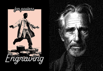 Engraving Studio Hatching Poster Photo Effect Mockup