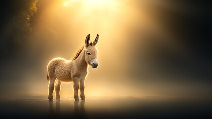 An intimate portrait of a donkey braying softly in a tranquil setting, with dappled sunlight filtering through trees, capturing the essence of solitude and self-reflection in nature. Ultra-Realistic, 