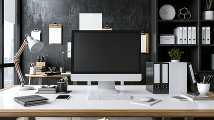 A professional workspace organized with filing systems, digital storage solutions, and minimal desk clutter to maximize efficiency.