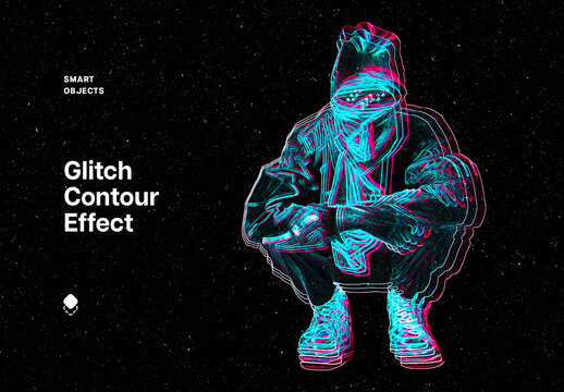 Vivid Glitch Contour Photo Effect Mockup