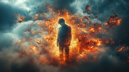 illustrative concept depicting adhd attention deficit hyperactivity disorder a confused individual surrounded by a flurry of scattered exploding thoughts symbolizing the overwhelming mental chaos