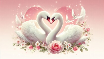 Obraz premium swans on the heart flower