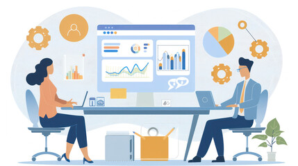 Fototapeta premium A remote leader using digital tools to provide feedback, set goals, and mentor team members across different time zones.