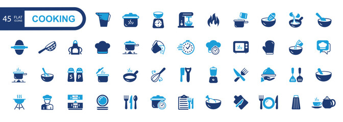 Cooking and kitchen icon collection .Cooking book, frying time, hot pan. vector illustration.