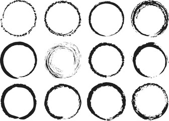 Grunge and dirty distressed texture Circle Brush Photo frame set for T-Shirt and logo.