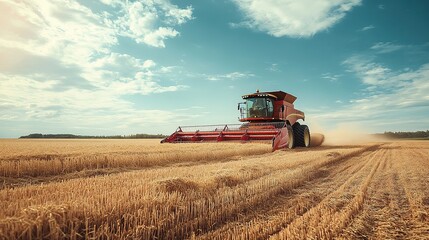 Obraz premium Tractor drives across large field making special beds for sowing seeds into purified soil. Agricultural vehicle works at sunset in countryside