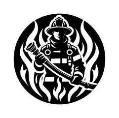 firefighter engraving black and white outline