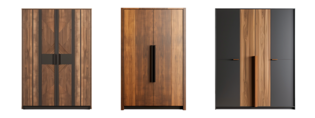 Modern Wooden Wardrobe Set on Transparent Background