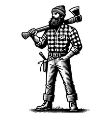 Obraz premium man lumberjack engraving black and white outline