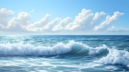 Fototapeta premium A calm ocean scene with gentle waves and a clear blue sky.