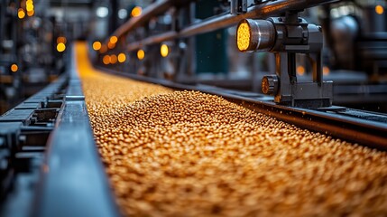 manufacturing process where a conveyor belt transports biobased pellets through a high efficiency drying stage preparing them as sustainable raw materials for eco friendly adhesive production