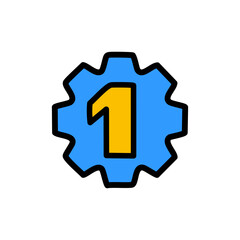 Gear icon with number 1, vector illustration.