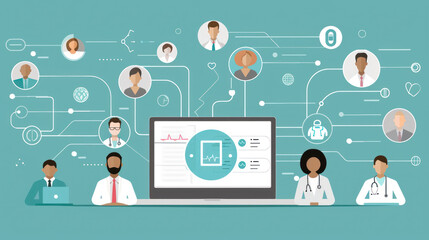 A remote team of healthcare professionals collaborating on public health initiatives, using digital tools to coordinate outreach and patient education.
