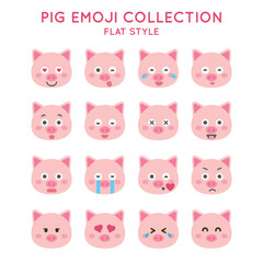 Set of cute pig face emoticon cartoon illustrations