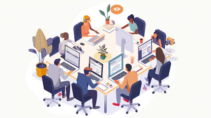 A remote team working together on a shared project, using video conferencing and collaboration tools to coordinate tasks and ensure smooth communication.