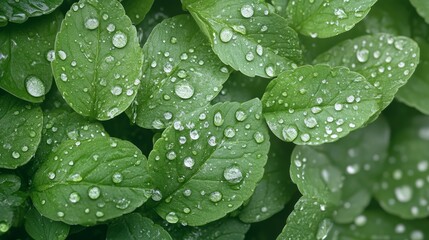 Soft raindrops falling gently on leaves, symbolizing cleansing and emotional release