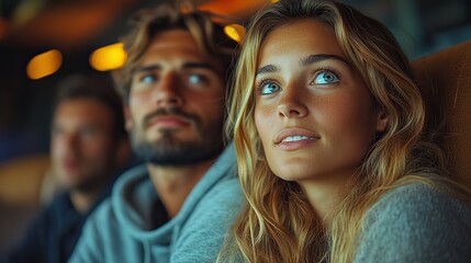 nervous football fans friends staring at tv and watching football match at home.create by F.a