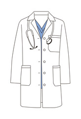 An illustration of a uniform worn by doctors working in a hospital, with a stethoscope around the neck, with a medical or healthcare concept.