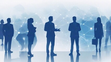 Fototapeta premium Silhouettes of businesspeople with a digital network background.