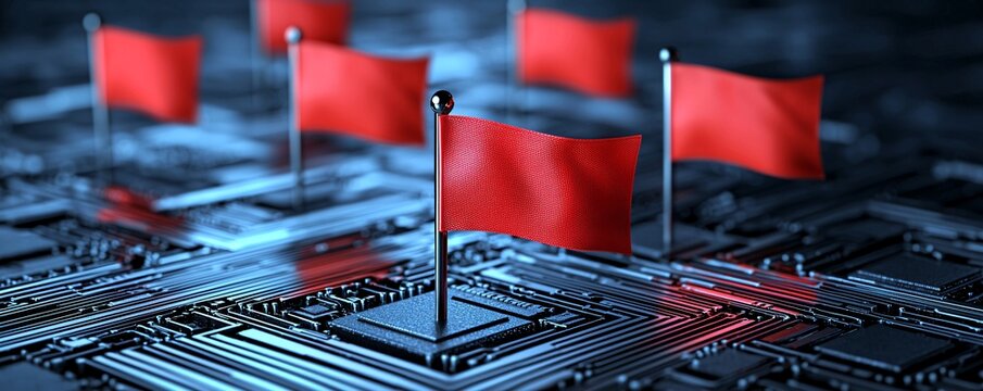 Red Flags on Circuit Board.