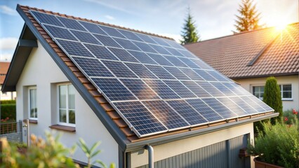 Fototapeta premium Residential solar panel setup in the backyard