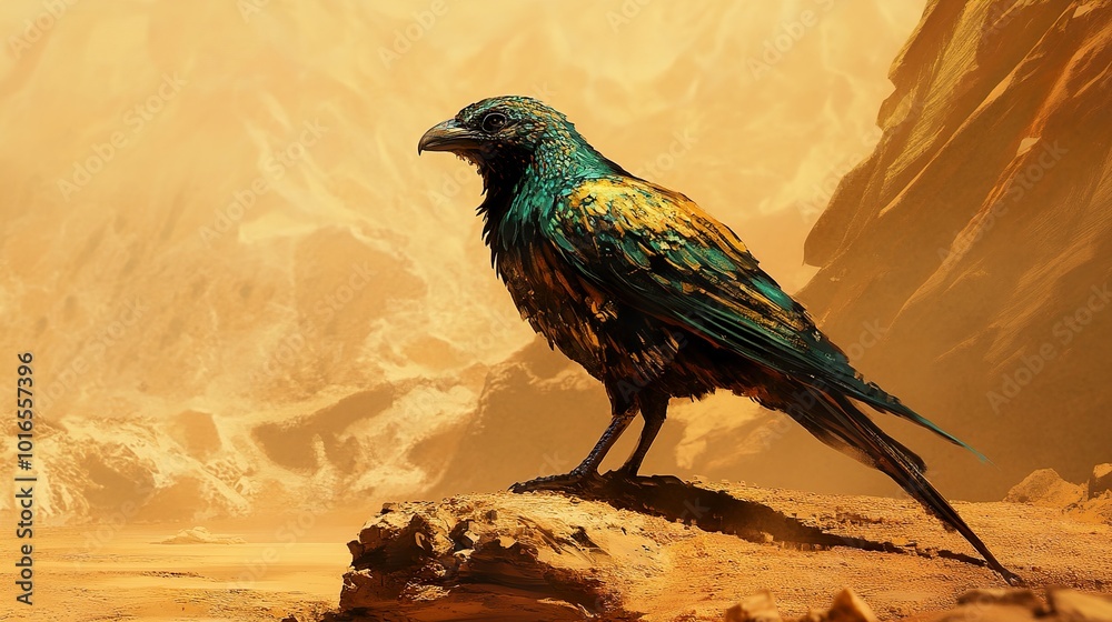 Canvas Prints Raven in a Golden Desert Canyon - Digital Art