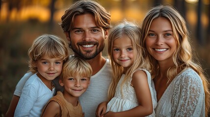 Fototapeta premium portrait of big happy family,kids in a forest.create by F.a