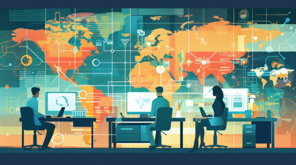 A remote work environment in an emerging market, where employees use digital tools to collaborate on international projects and reach new markets.