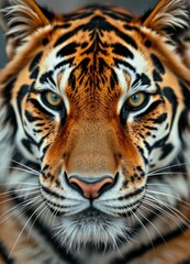 Obraz premium Close-up portrait of a tiger with a dark background.