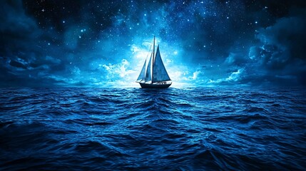 Sailboat at Night Under a Starry Sky.