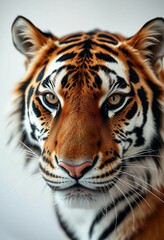 Naklejka premium Close-up portrait of a tiger with a dark background.