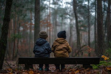 Children lost i the forest. Autumn.