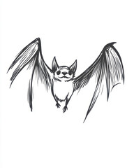 Obraz premium Minimalistic black ink drawing of a bat with expressive features and extended wings in a cute stick figure style