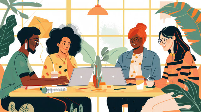 A remote work team using online tools to organize virtual happy hours, trivia games, and informal meetups to create a positive team culture.