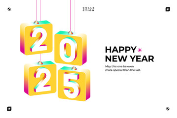 A vibrant and modern 3D design featuring the year 2025 in various gradient color