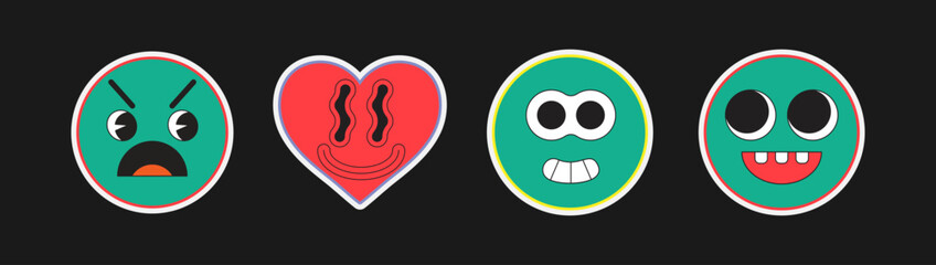 Colorful Emoji Collection with Devil and Angry Faces in Pop Art Style

