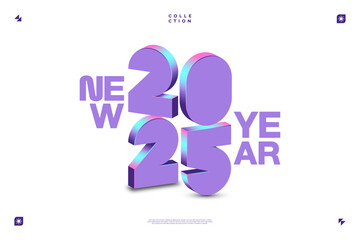 A vibrant and modern 3D design featuring the year 2025 in various gradient color