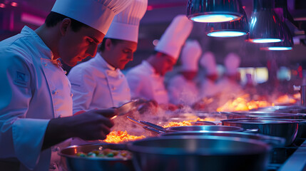 Contestants in cooking competition anxiously awaiting announcement of the winner
