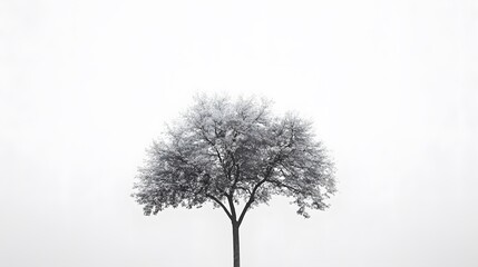 Fototapeta premium A minimalist tree, with simple branches and leaves, on a white background.