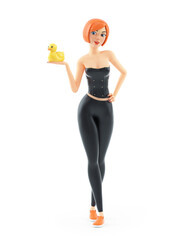 3d sexy girl holding a rubber duck