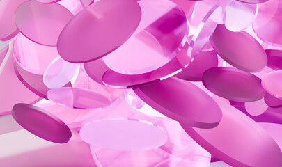 Abstract Acrylic Pink Disc Shapes Floating in Minimalist Space Design