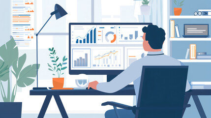 A senior executive attending a virtual investor meeting, presenting financial reports and company performance metrics while working remotely.