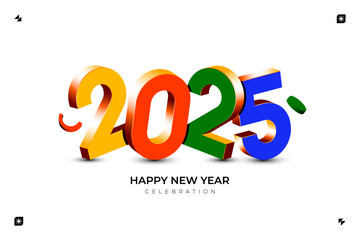 A vibrant and modern 3D design featuring the year 2025 in various gradient color