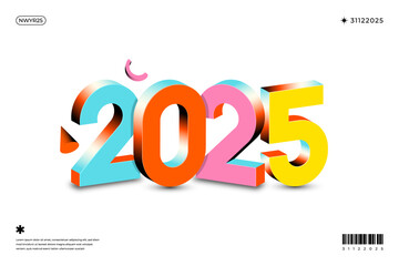 A vibrant and modern 3D design featuring the year 2025 in various gradient color