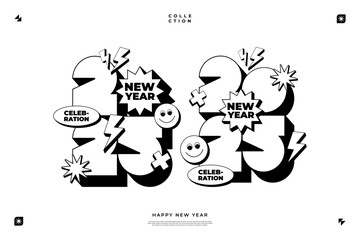 A vibrant and modern 3D design featuring the year 2025 in 90s style on white isolated background