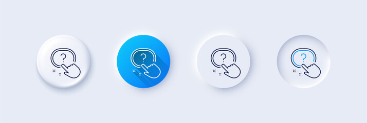 Question button line icon. Neumorphic, Blue gradient, 3d pin buttons. Ask help sign. Faq questionnaire symbol. Line icons. Neumorphic buttons with outline signs. Vector