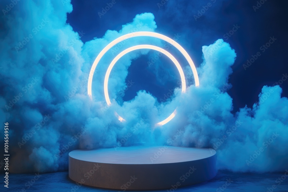 Aufkleber a circular light shines brightly on a dark stage, perfect for use as a background or lighting effect